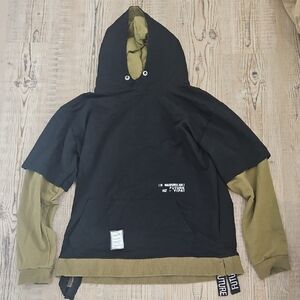 Gurunvanni Contrast Color Pullover Hoodie Black/olive